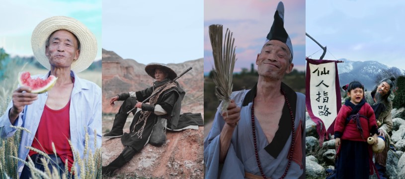 Tokoh yang dimainkan oleh "Atuk Sanxi" Zhang Yifang dalam video pendeknya. (Foto dari biro kebudayaan, radio, televisyen dan pelancongan wilayah autonomi Tibet Gannan)