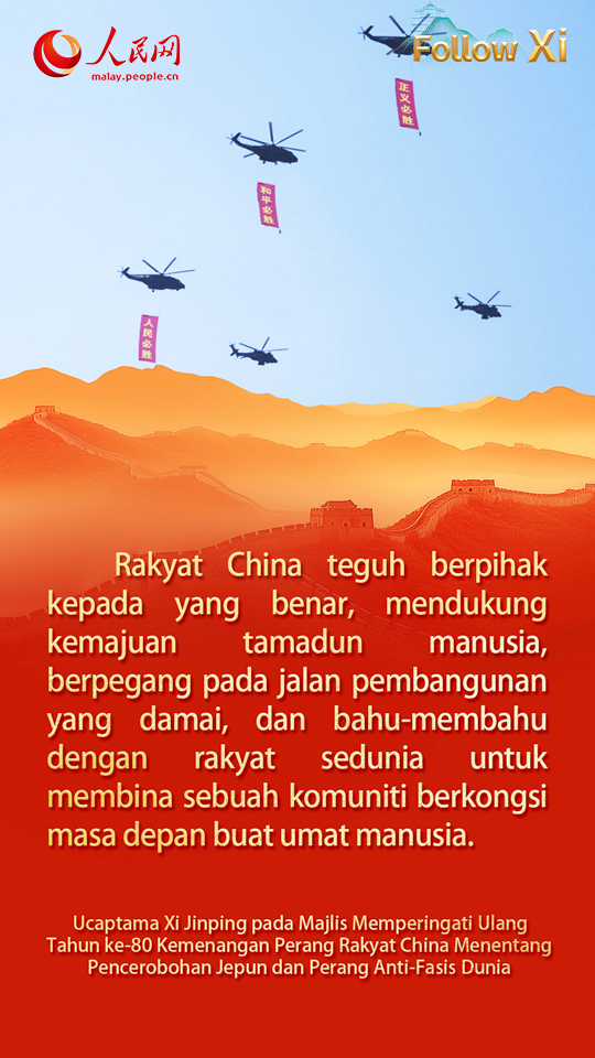 Ucaptama Xi Jinping pada Majlis Memperingati Ulang Tahun ke-80 Kemenangan Perang Rakyat China Menentang Pencerobohan Jepun dan Perang Anti-Fasis Dunia